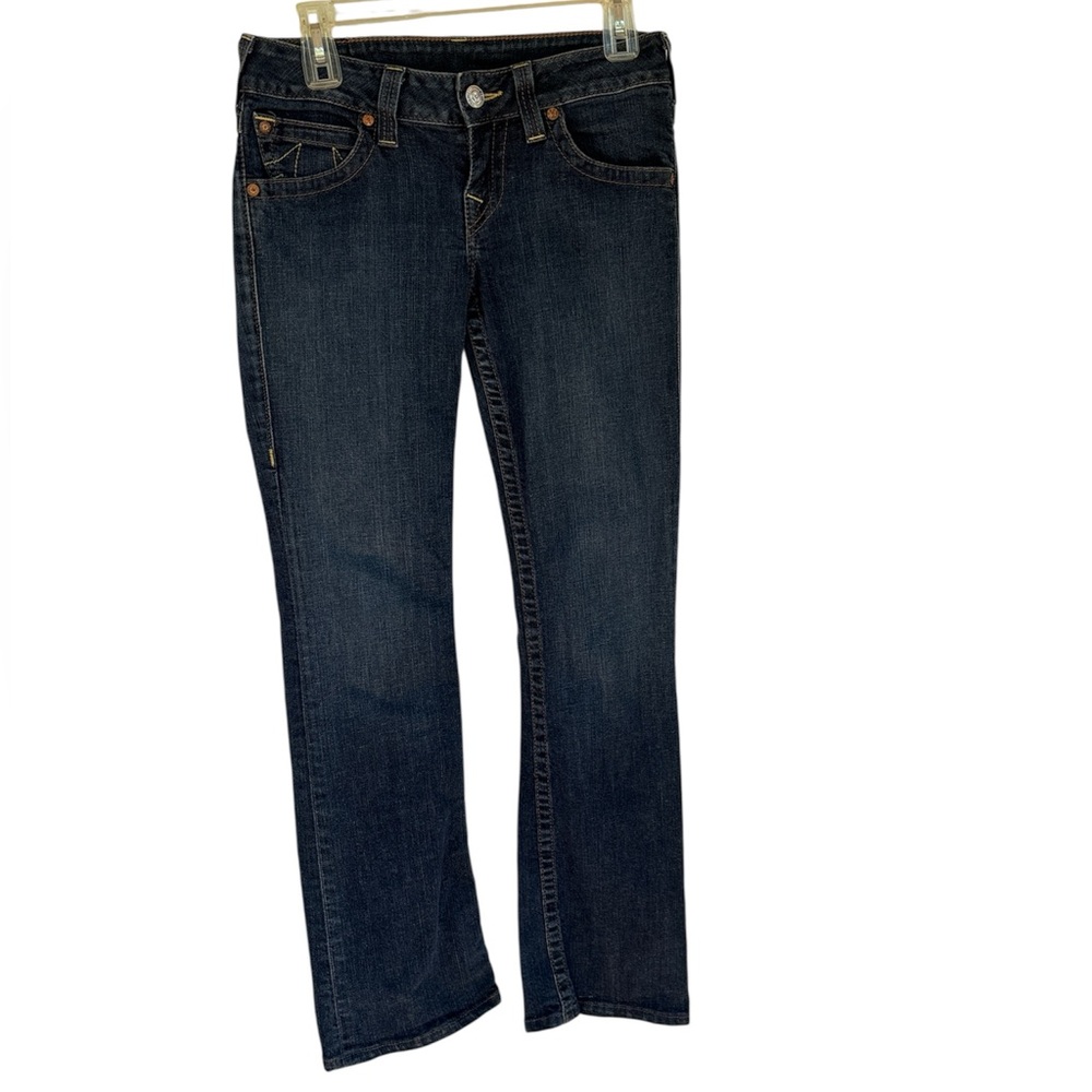 Vintage True Religion Womens Hi-Rise Bootcut Flap Pocket Dark Blue Jeans Size 29